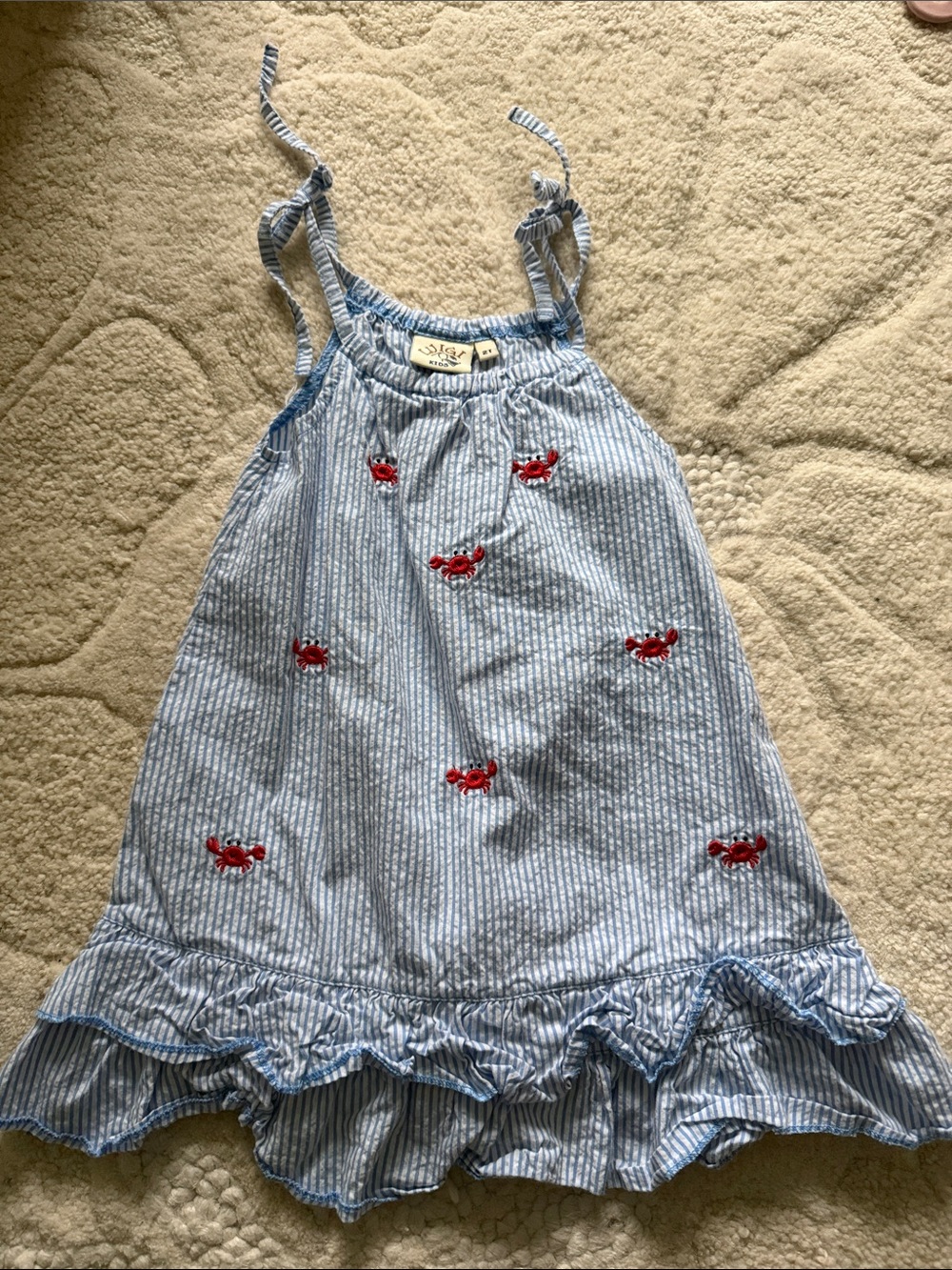 Luigi Size 2T Blue & White Striped Crab Embroidered Sundress